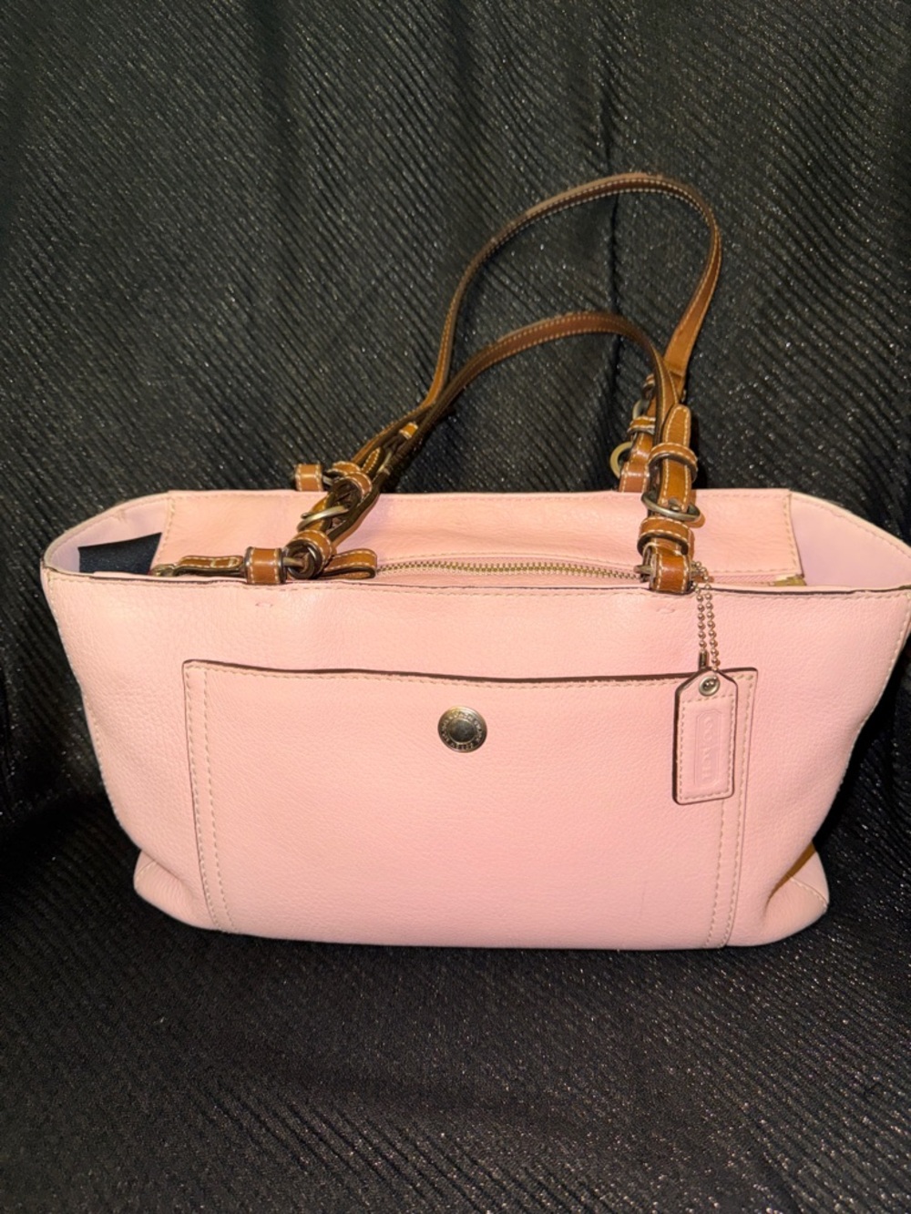 Coach Chelsea Pink Pebbled Leather Shoulder Tote with Brown Straps